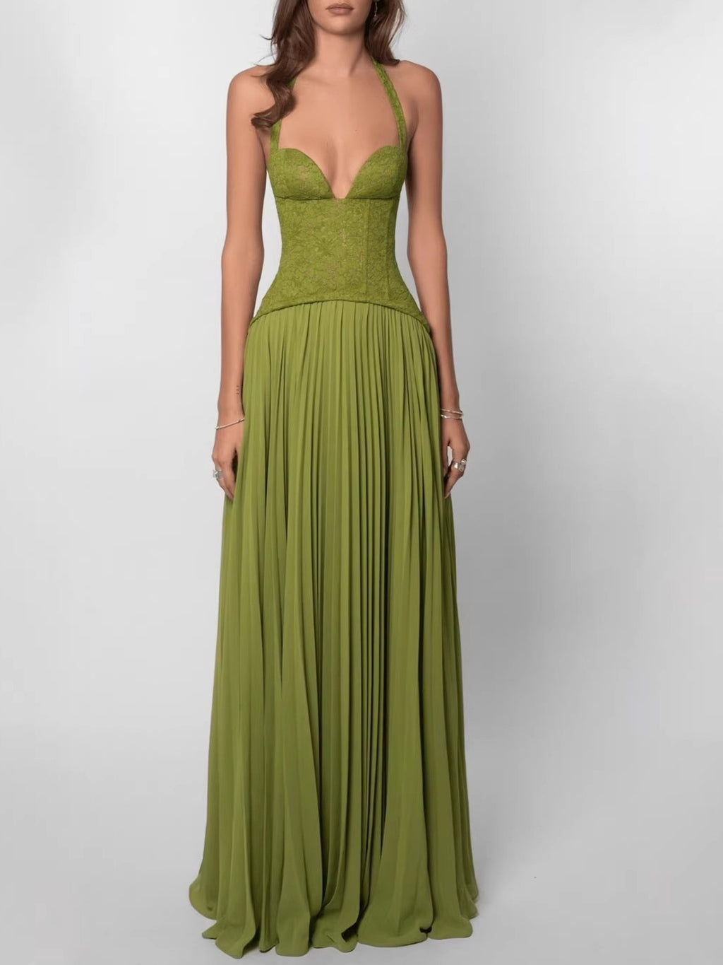 Halter Neck Pleated Backless Dress