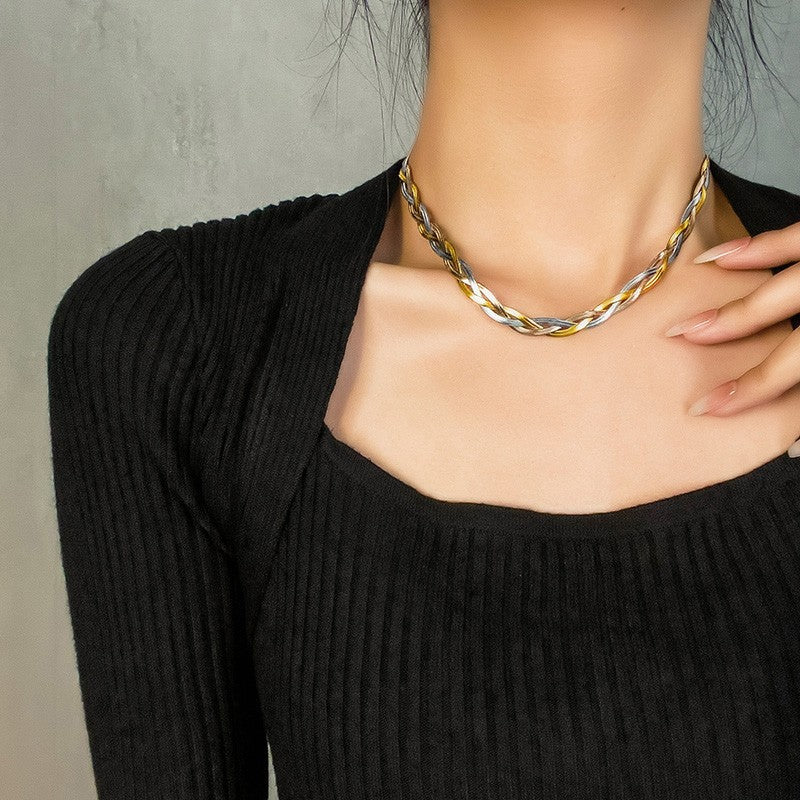 Titanium Steel Women's Three-Color Hand-Woven Clavicle Chain Necklace