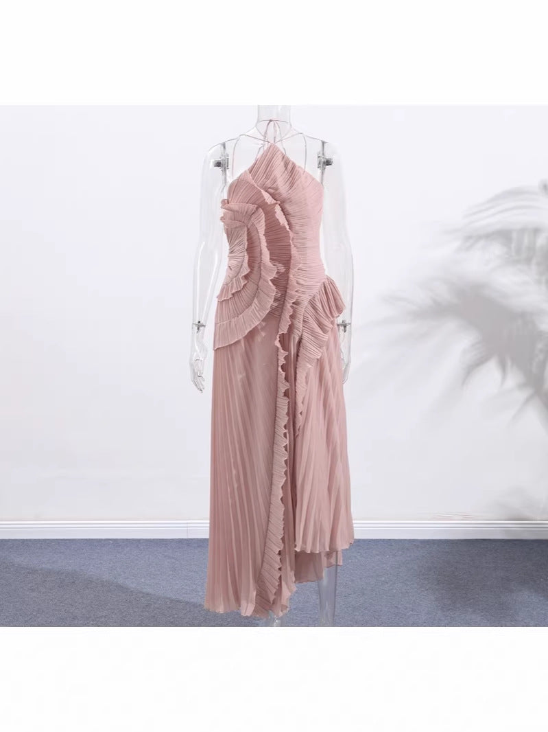 Multi-Layered Ruffle Halter Neck Dress