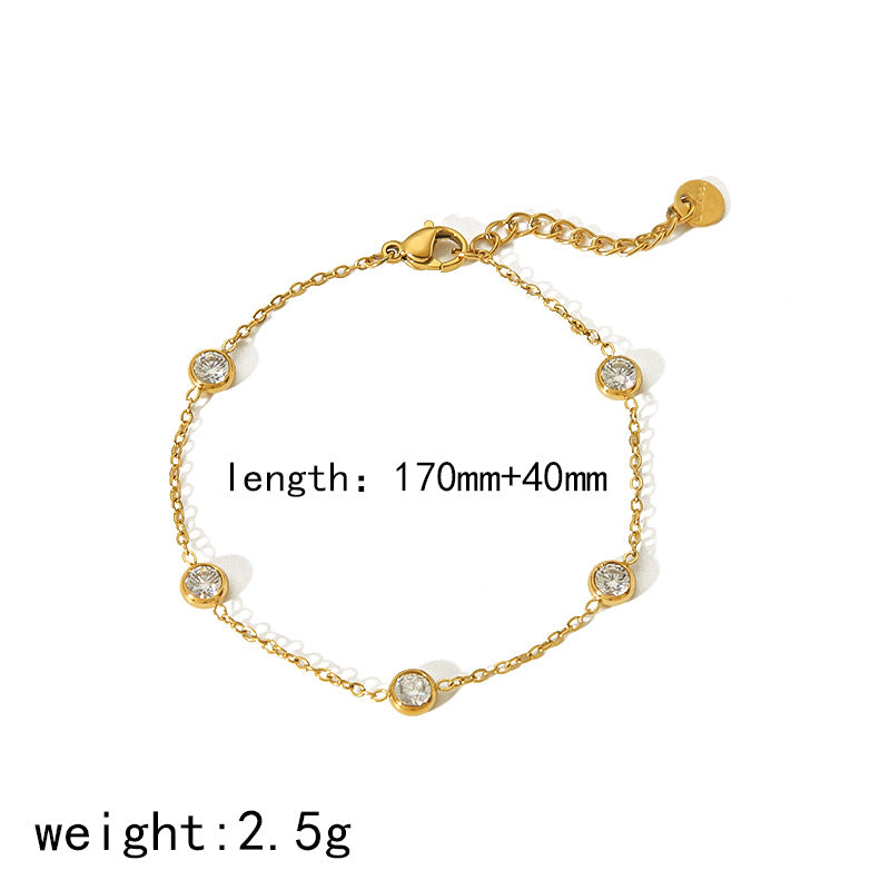 18K gold plated stainless steel diamond-set geometric necklace and bracelet set