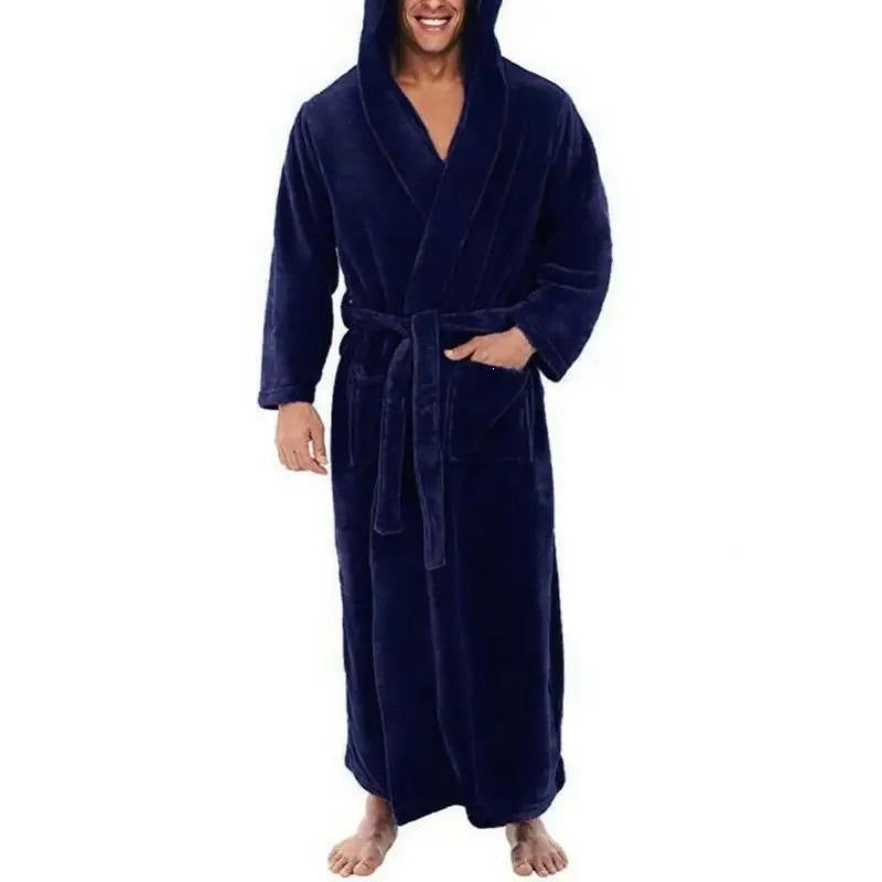 Men's Extra Thick Hooded Nightgown Warm Long Sleeve Robe