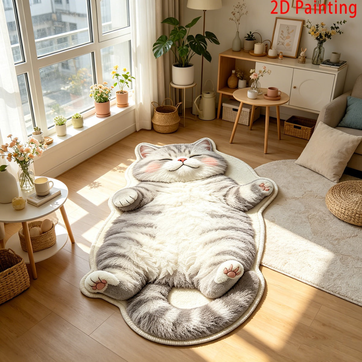 Diatomaceous Earth Floor Mat with Sleeping Cat Design