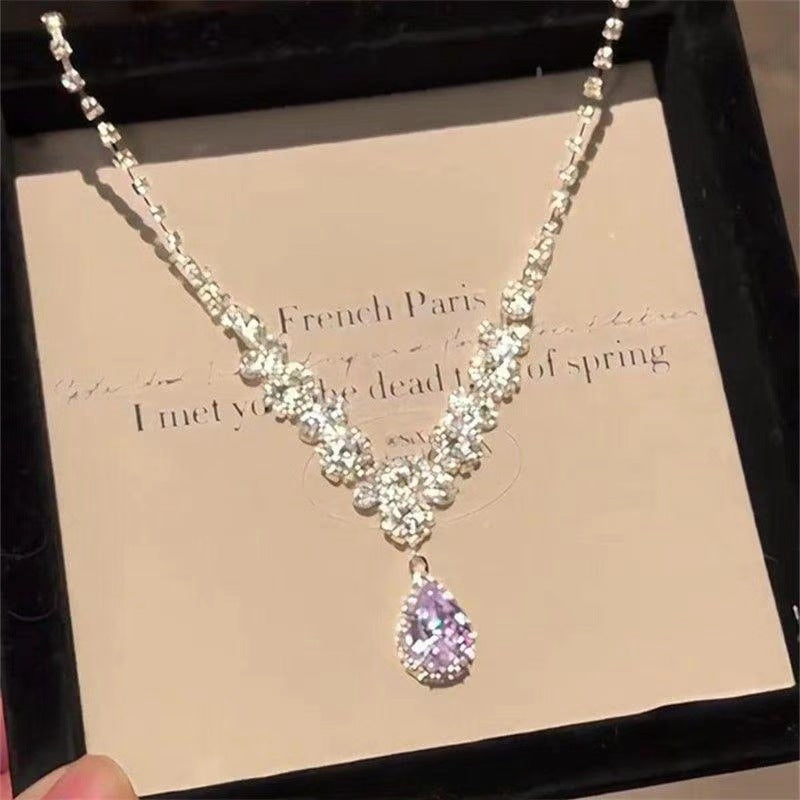 Zircon water-drop pendant with collar chain for the neck