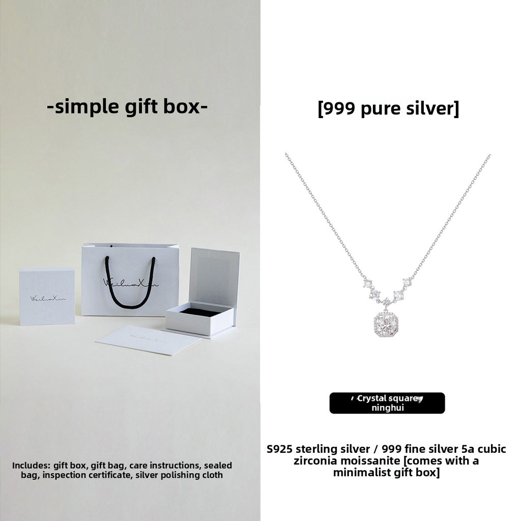 Pure Silver Moissanite Necklace with Gift Box