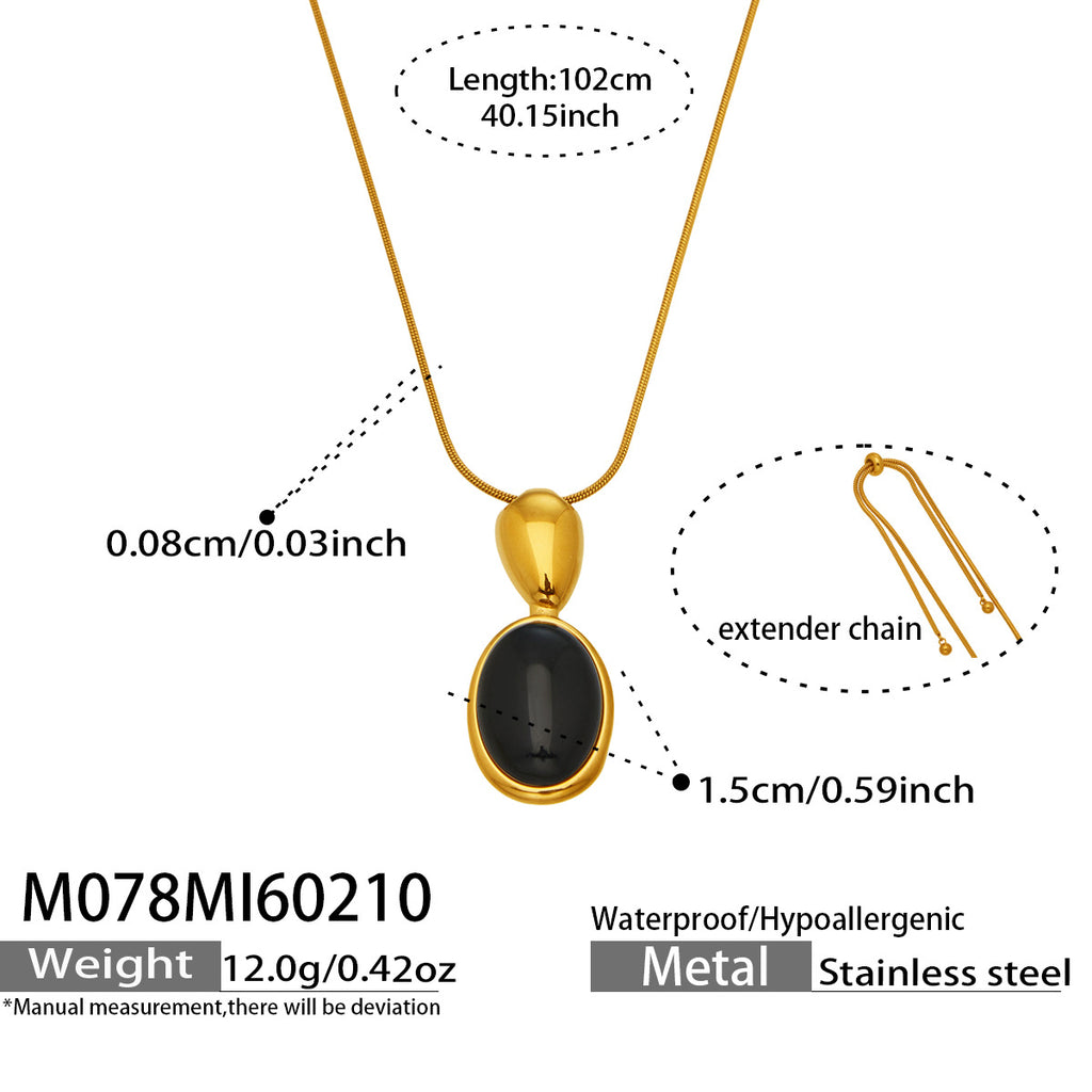 French Retro Oval Tiger Eye Stone Necklace
