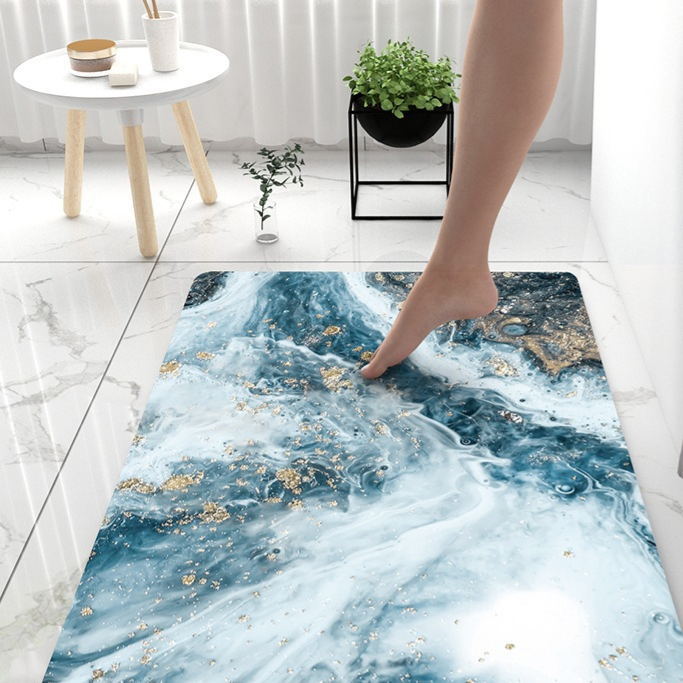 Marble Pattern Bathroom Floor Mat Soft Diatomaceous Earth Non-Slip Quick Drying Mat