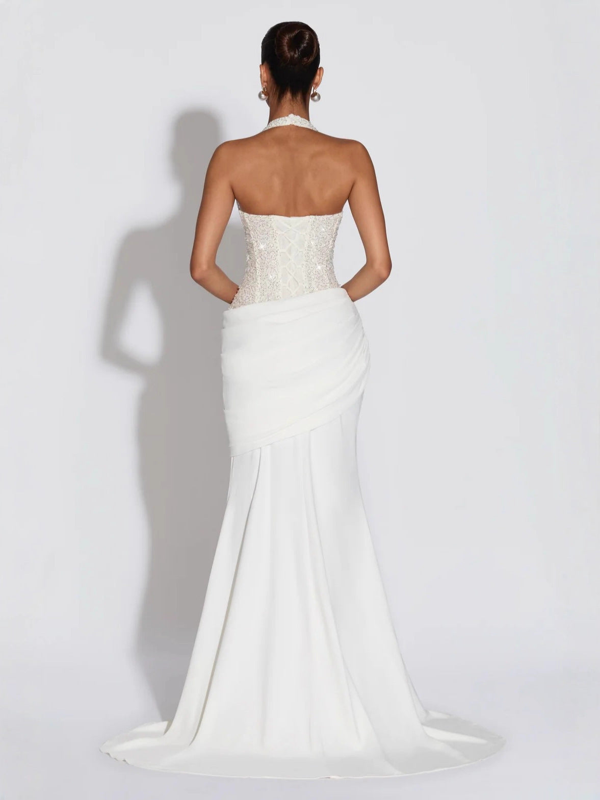 Elegant Sequin Halter Neck Evening Gown