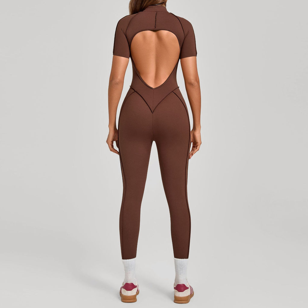 Stand-Up Collar Half-Zip Short-Sleeve Jumpsuit