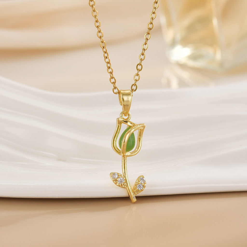 Tulip Flower Design Titanium Steel Necklace