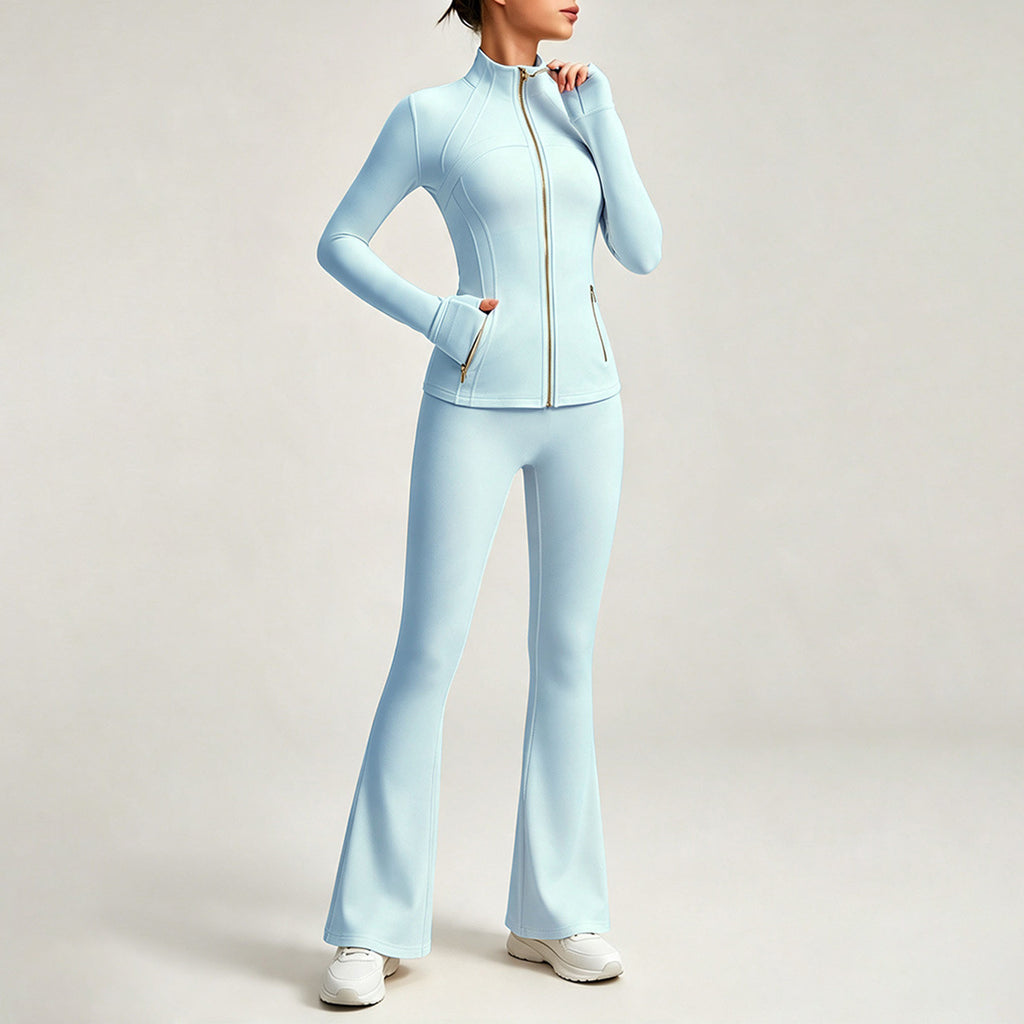 Double-Sided Brushed Yoga Set for Women Stand-Collar Slim-Fit Jacket High-Waist Flared Pants
