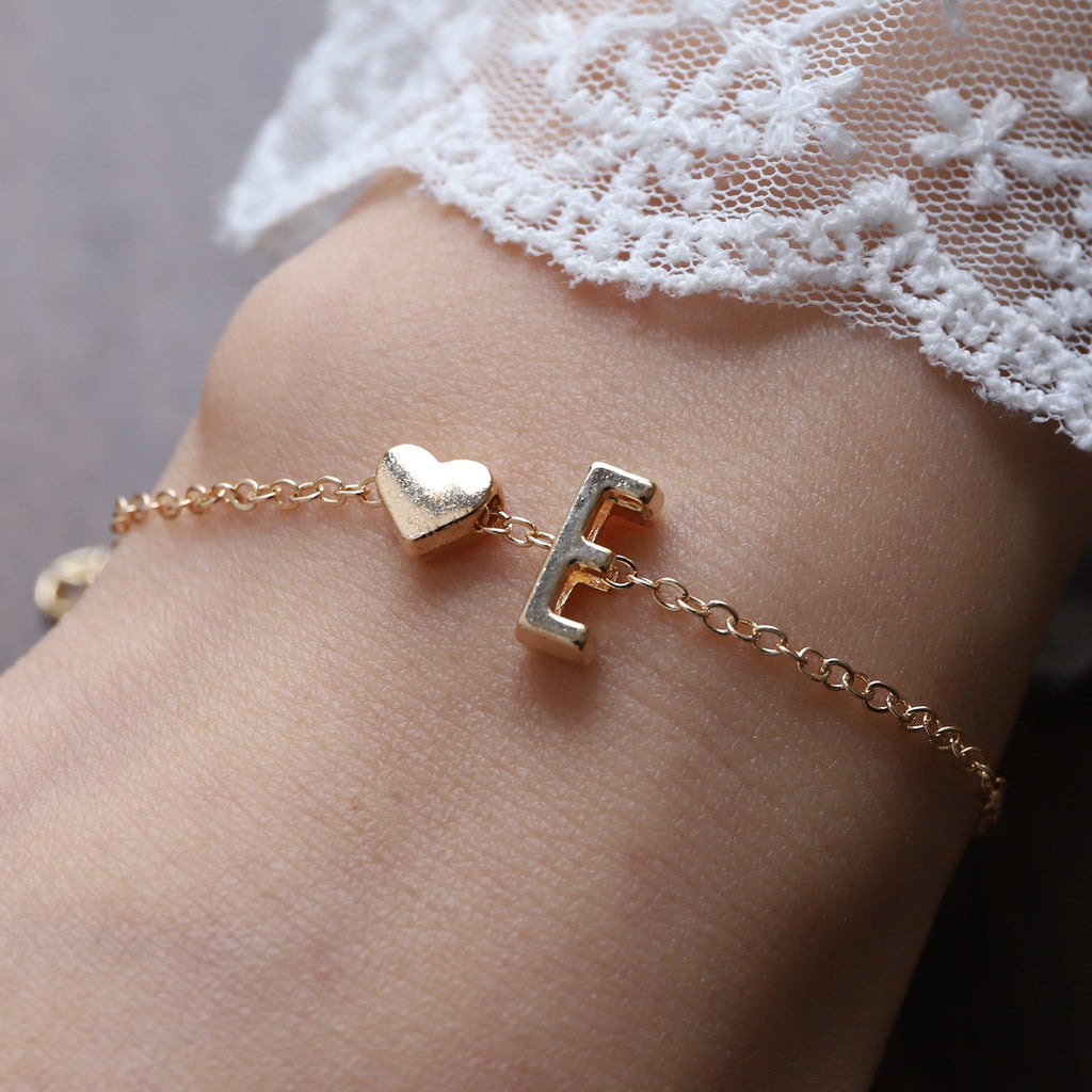 Heart Letter Necklace and Bracelet Set