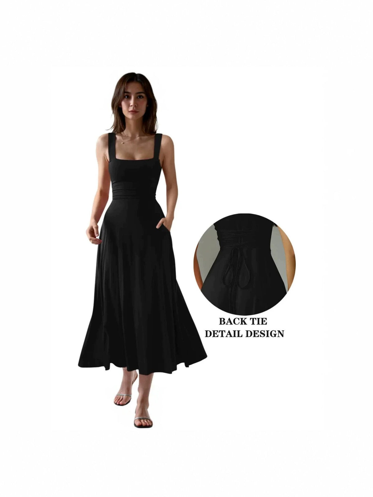 Elegant Square Neck Chiffon Dress