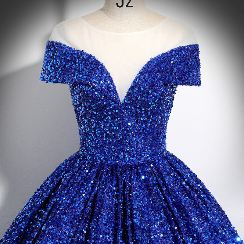 One-shoulder evening dress with sequins