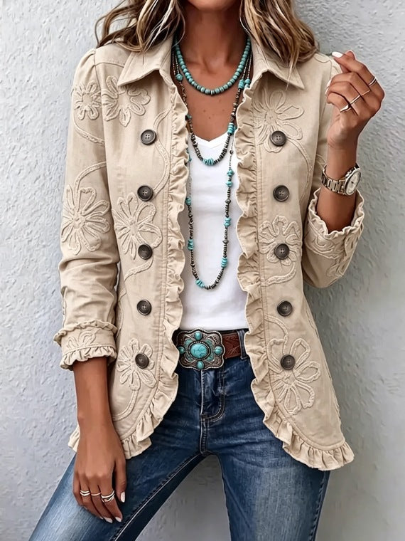 Women's Floral Print Slim-Fit Double-Breasted Jacket