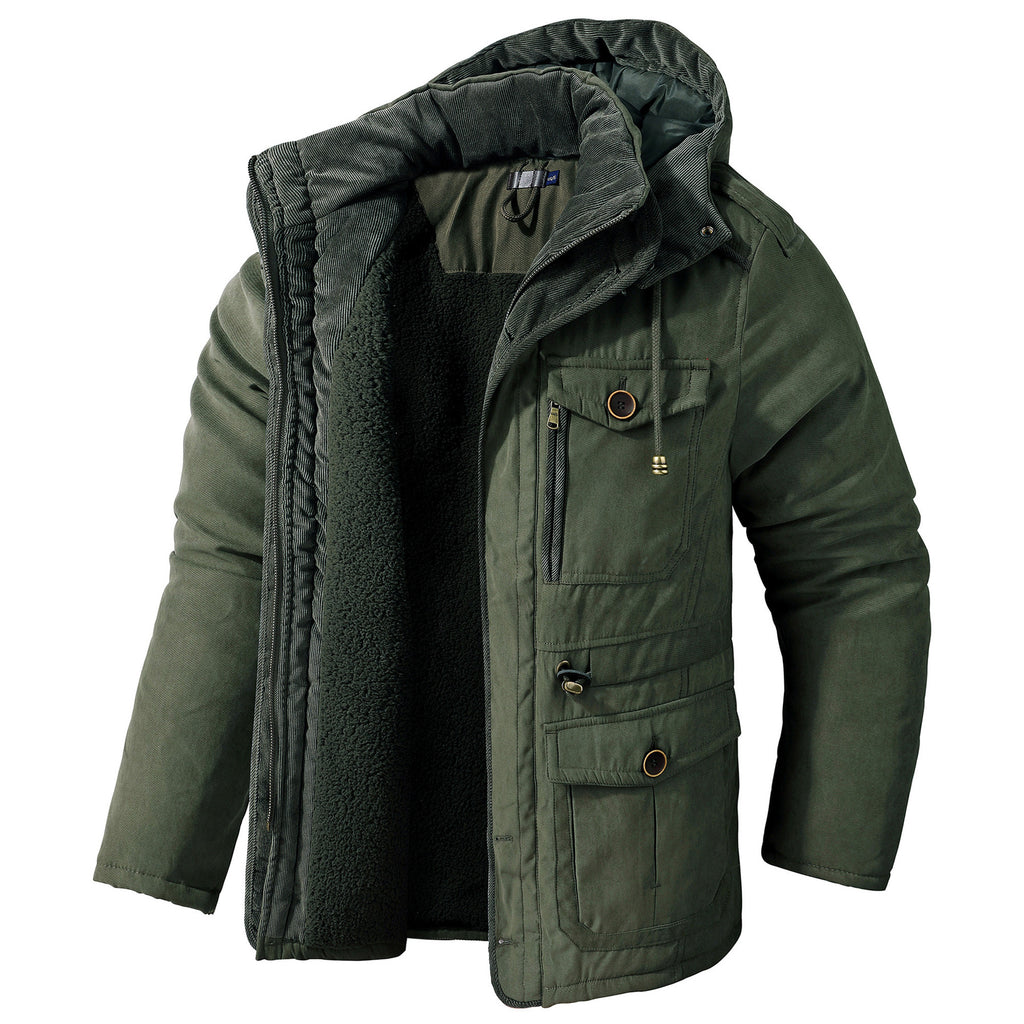Mens Hooded Cotton Jacket with Multiple Pockets
