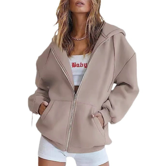 Long-sleeved hooded sweater-style women's coat