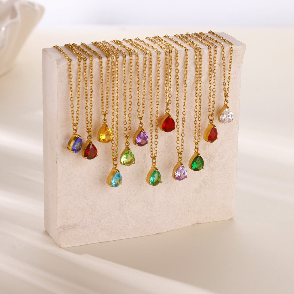 Water Drop Zircon Birthstone Necklace