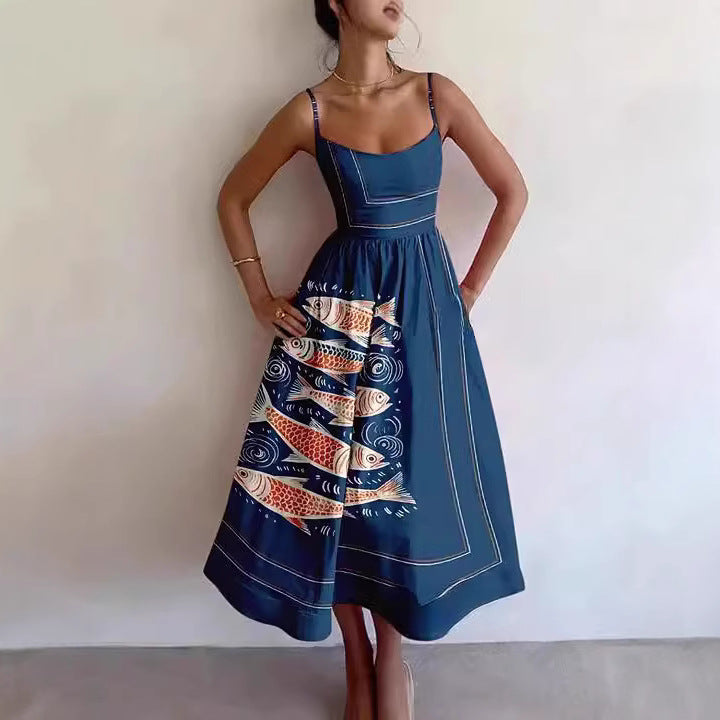 Womens Sleeveless Floral Print Shirt Collar Dress Long Dress