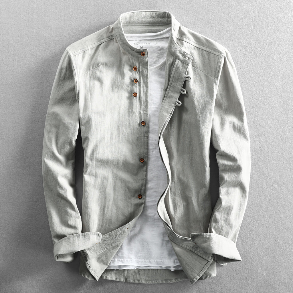 Men's Linen Cotton Stand Collar Casual Shirt