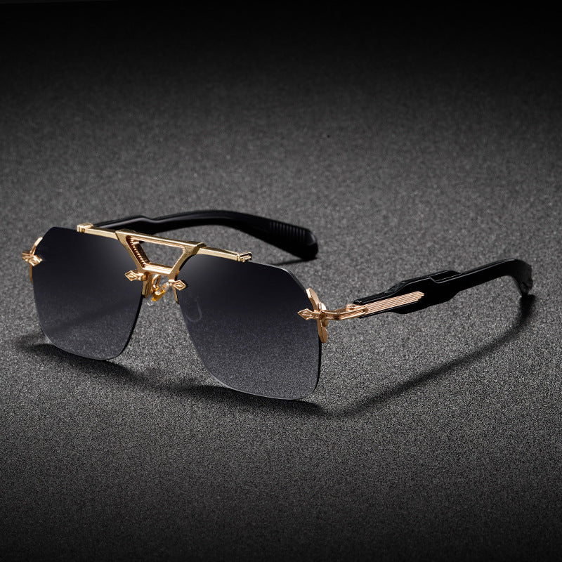 Metal Double Beam Large Frame UV Protection Sunglasses