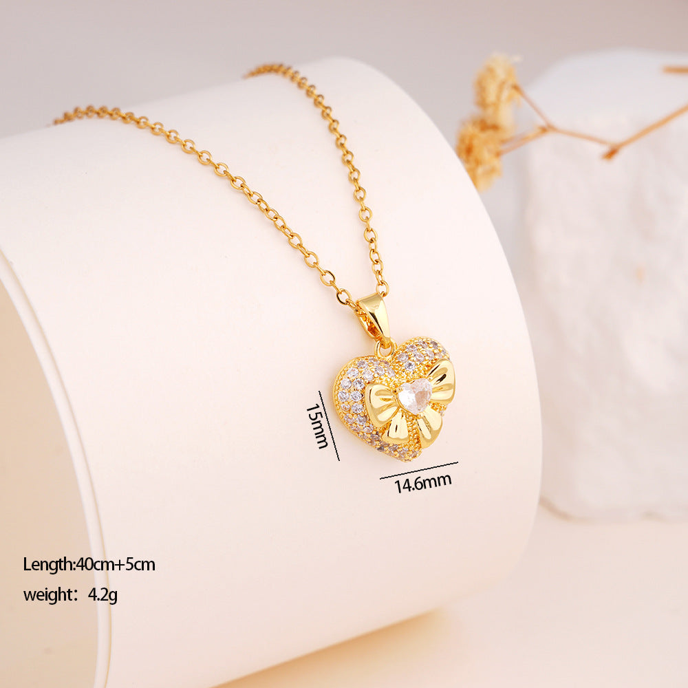 Titanium Steel Heart Pendant Necklace with Micro-Embedded Design