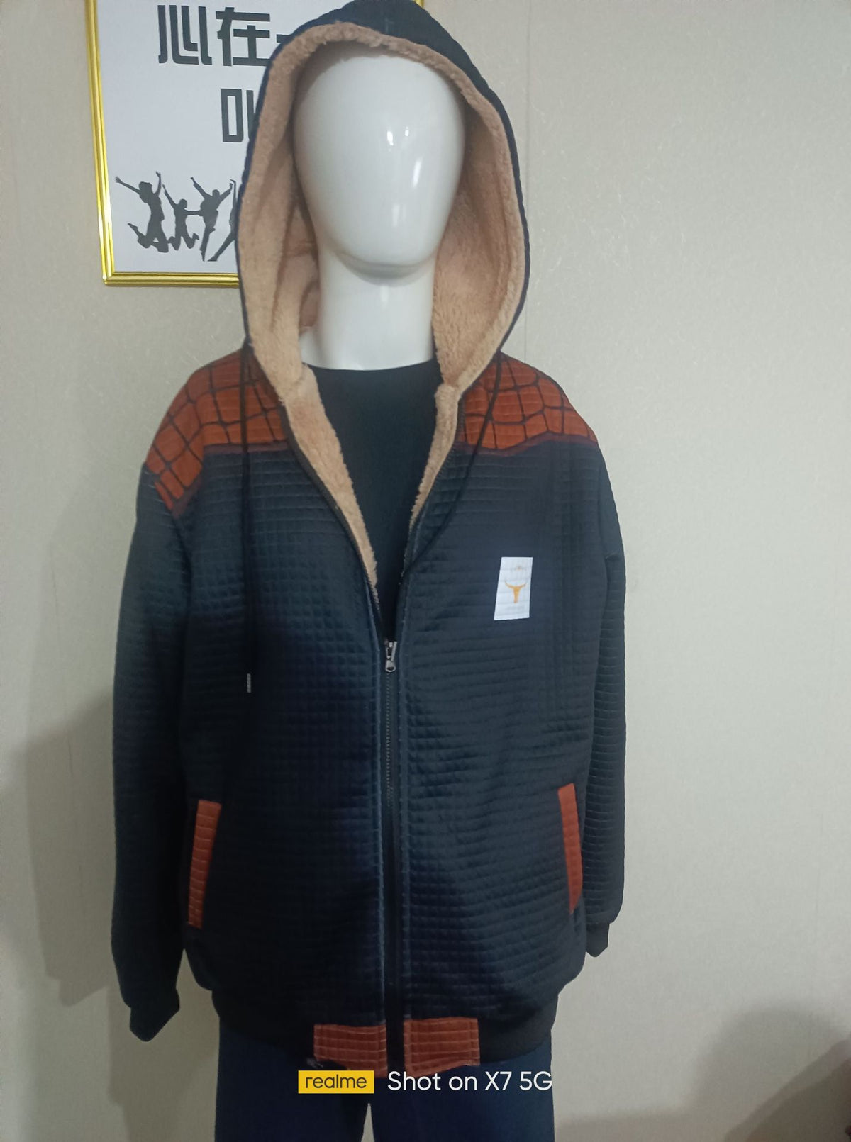 Men's Fleece-Lined Hooded Jacket Winter Thickened Warm Digital Print Zipper Coat