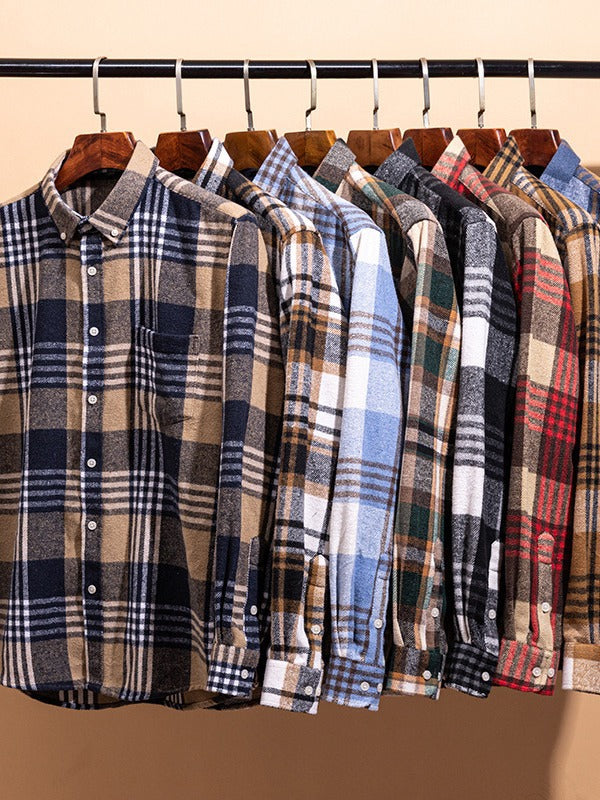 Mens Brushed Plaid Long Sleeve Shirt
