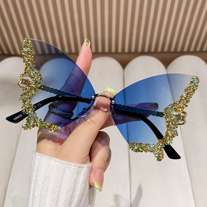 Large Frame Diamond Butterfly Sunglasses Retro Women UV400 Sun Protection