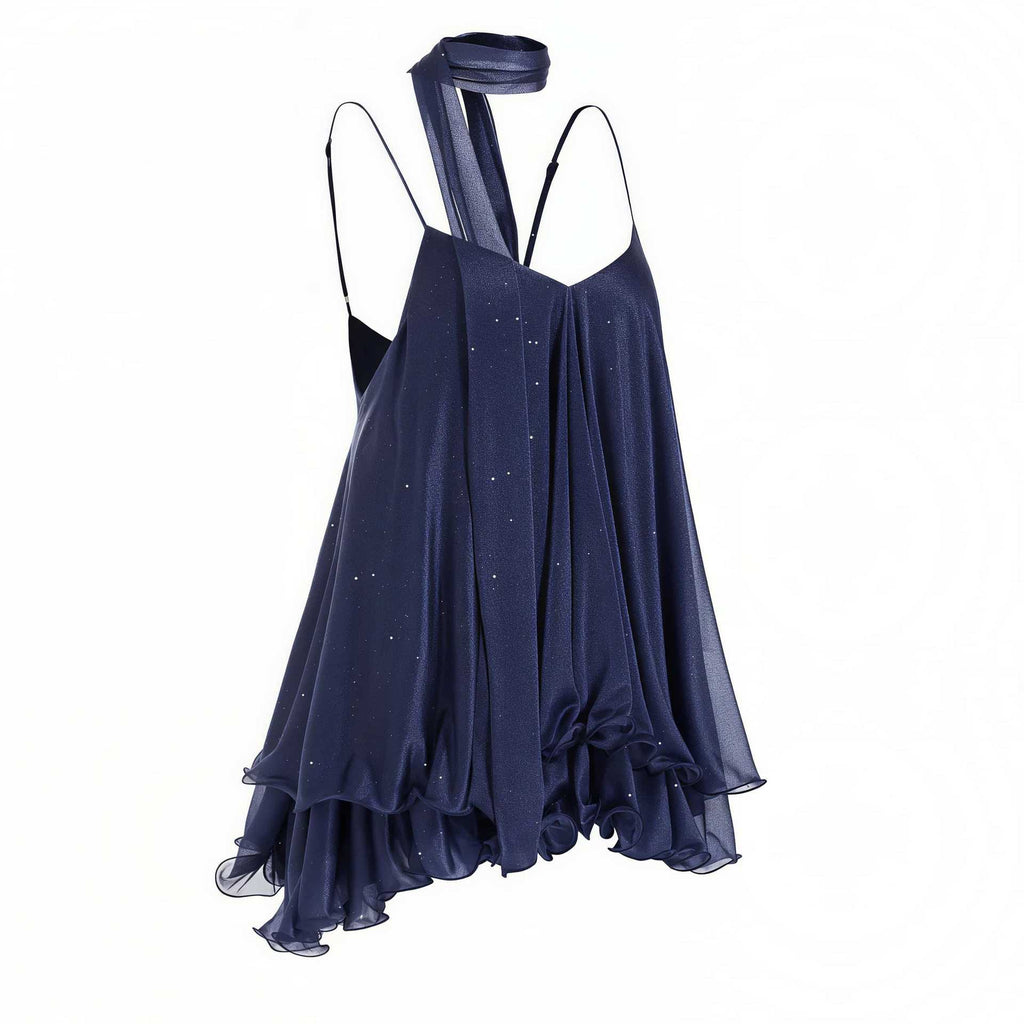 Women?s Sequin V-Neck Sleeveless Ruffled Mini Party Dress
