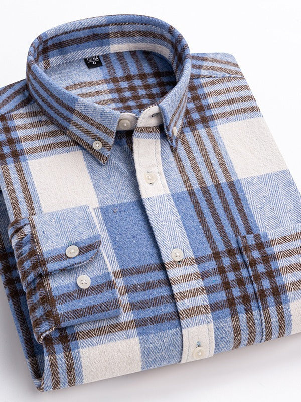 Mens Brushed Plaid Long Sleeve Shirt