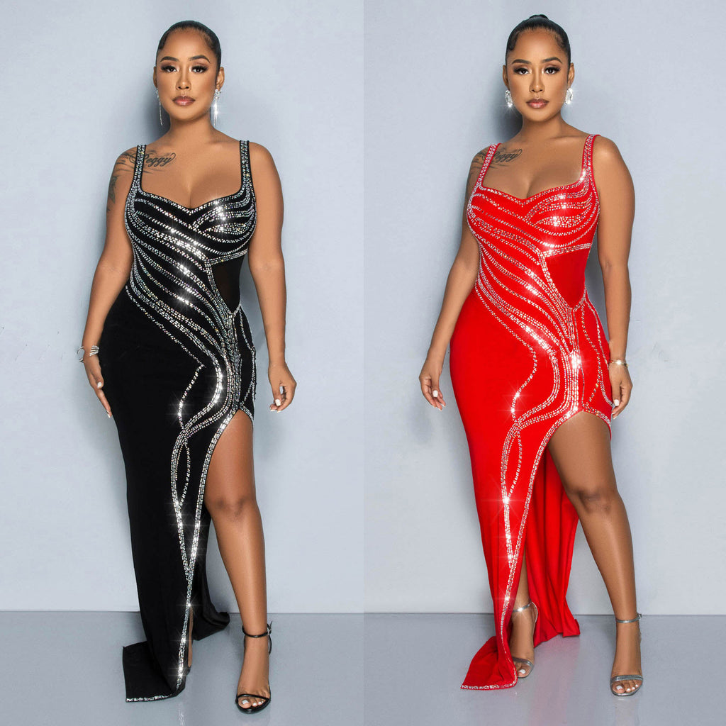 Sexy Diamond Slit Elastic Bodycon Dress