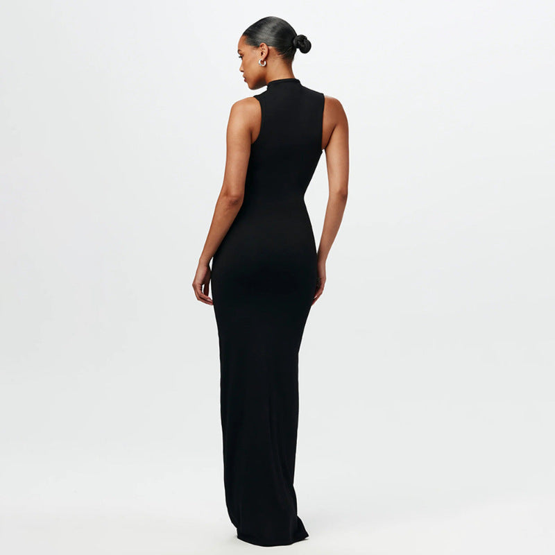 Elegant Solid Color Sleeveless Waist Strap Dress