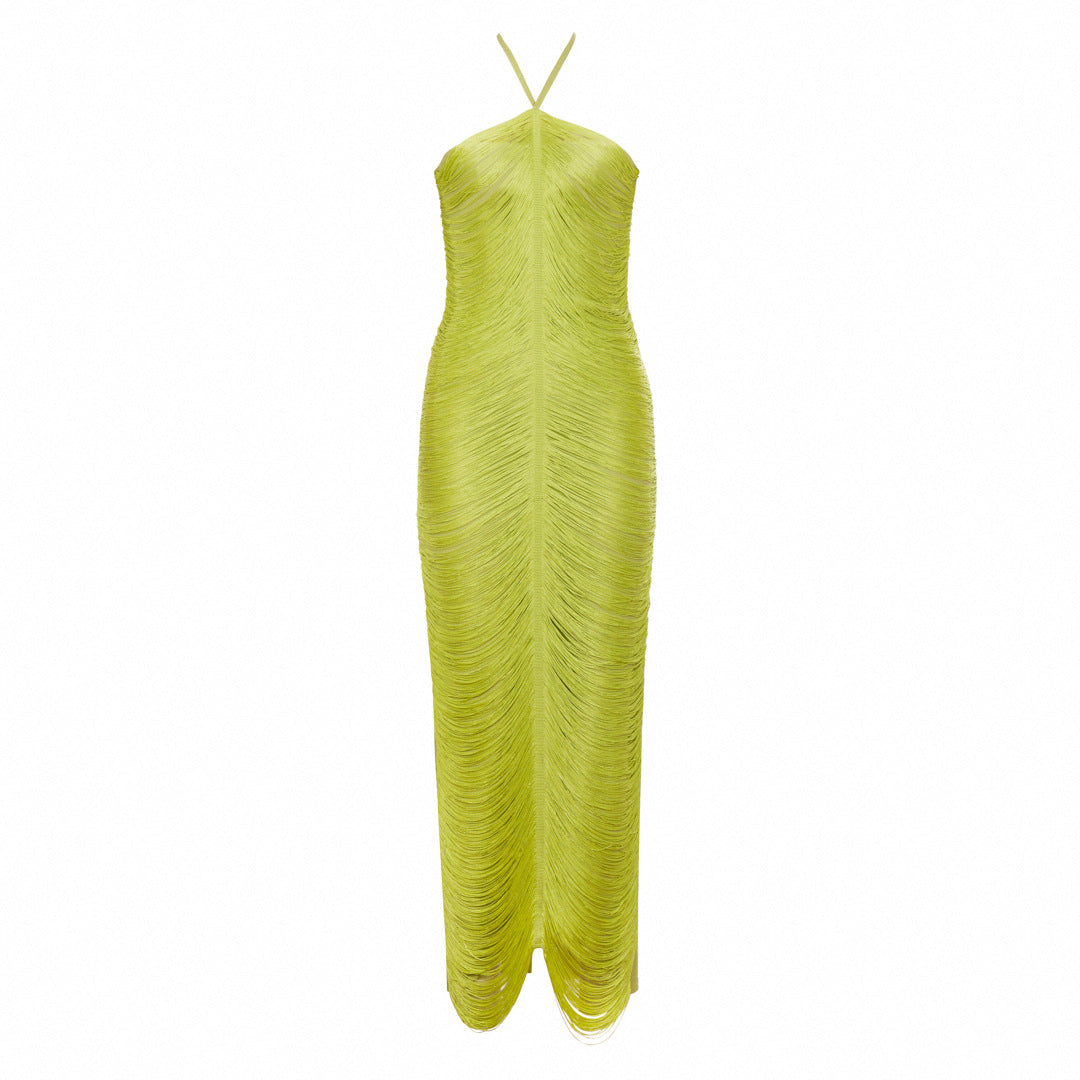 Sleeveless Halter Neck Tassel Long Dress