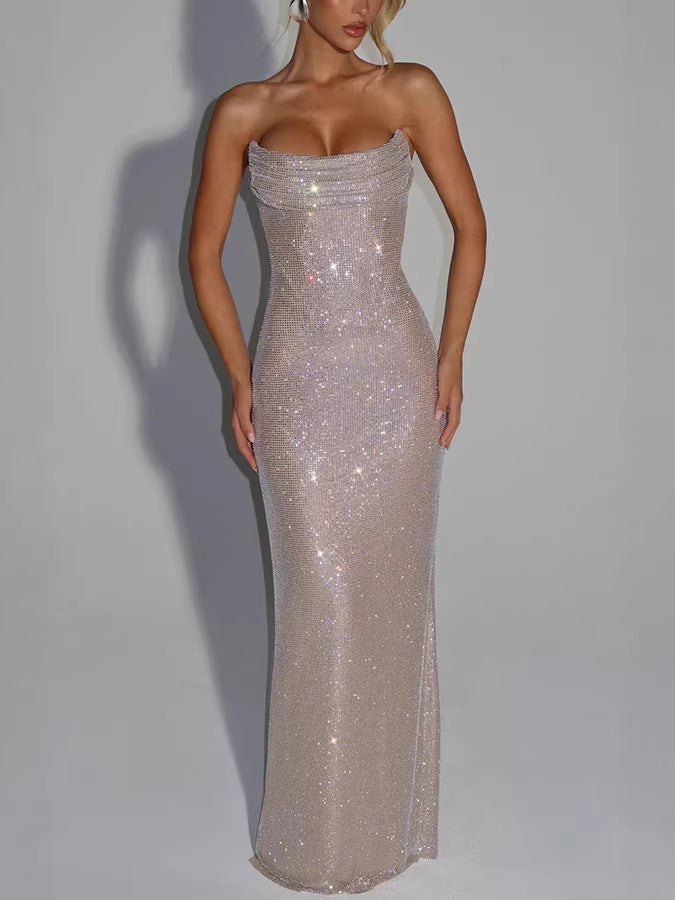 Sequined Slim Fit Sleeveless Long Dress