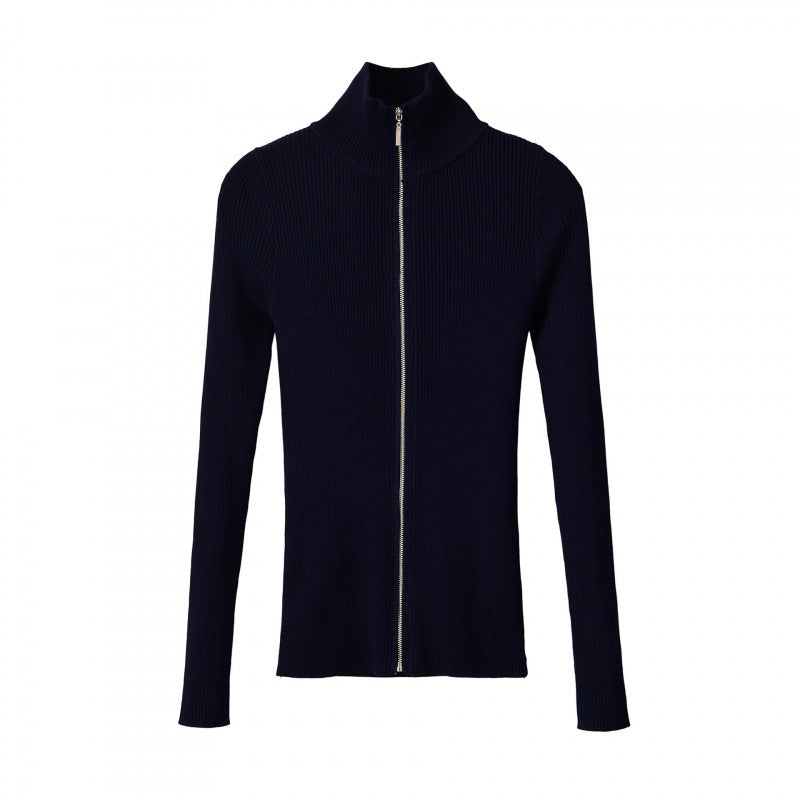 Women Ribbed Knit Stand Collar Slim Fit Sweater