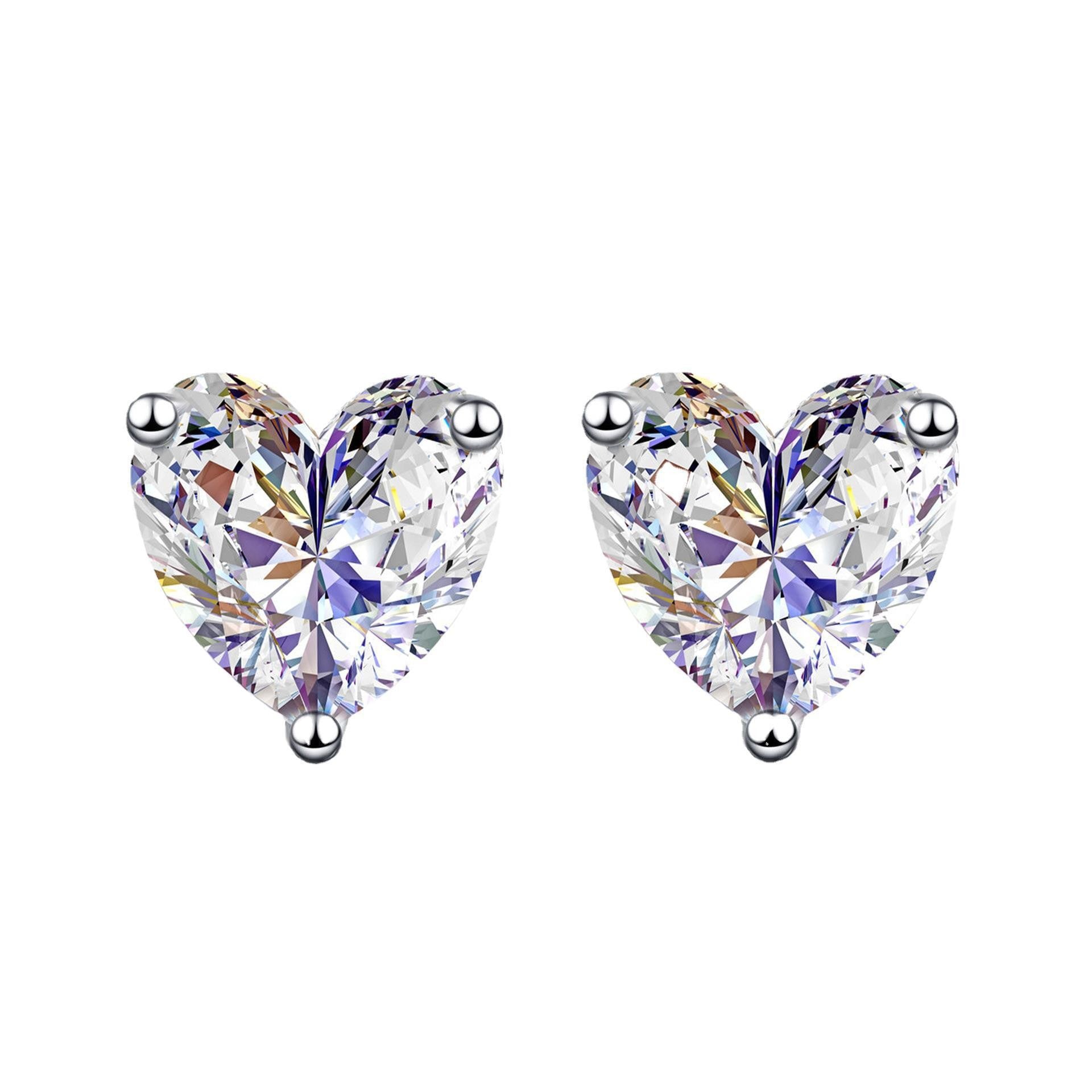 S925 Silver Heart Earrings with Diamond or Moissanite