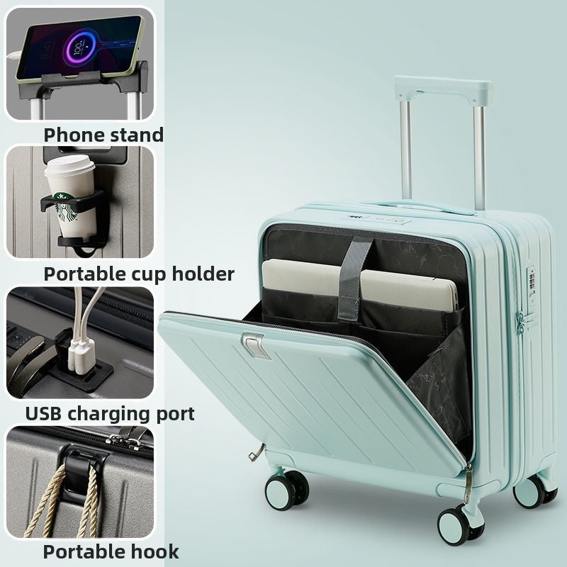 Front Opening PC Carry-On Suitcase with USB Port