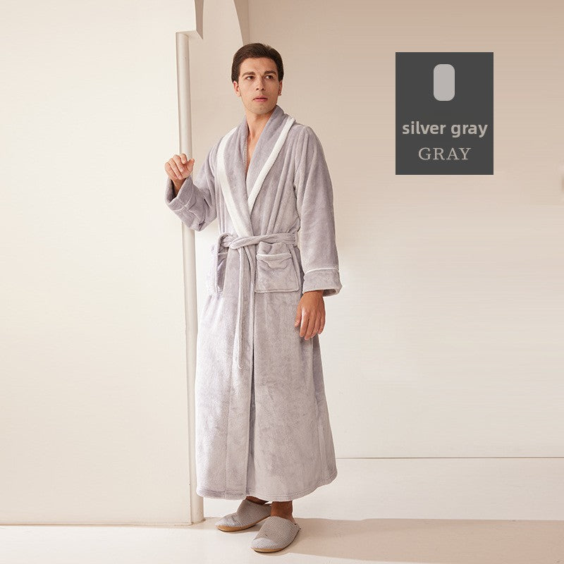 Thickened Long Coral Velvet Flannel Bathrobe for Couples