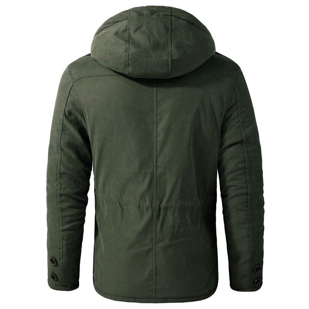 Men's Lambswool Blend Hooded Vest Thickened Multi-Pocket Sleeveless Jacket