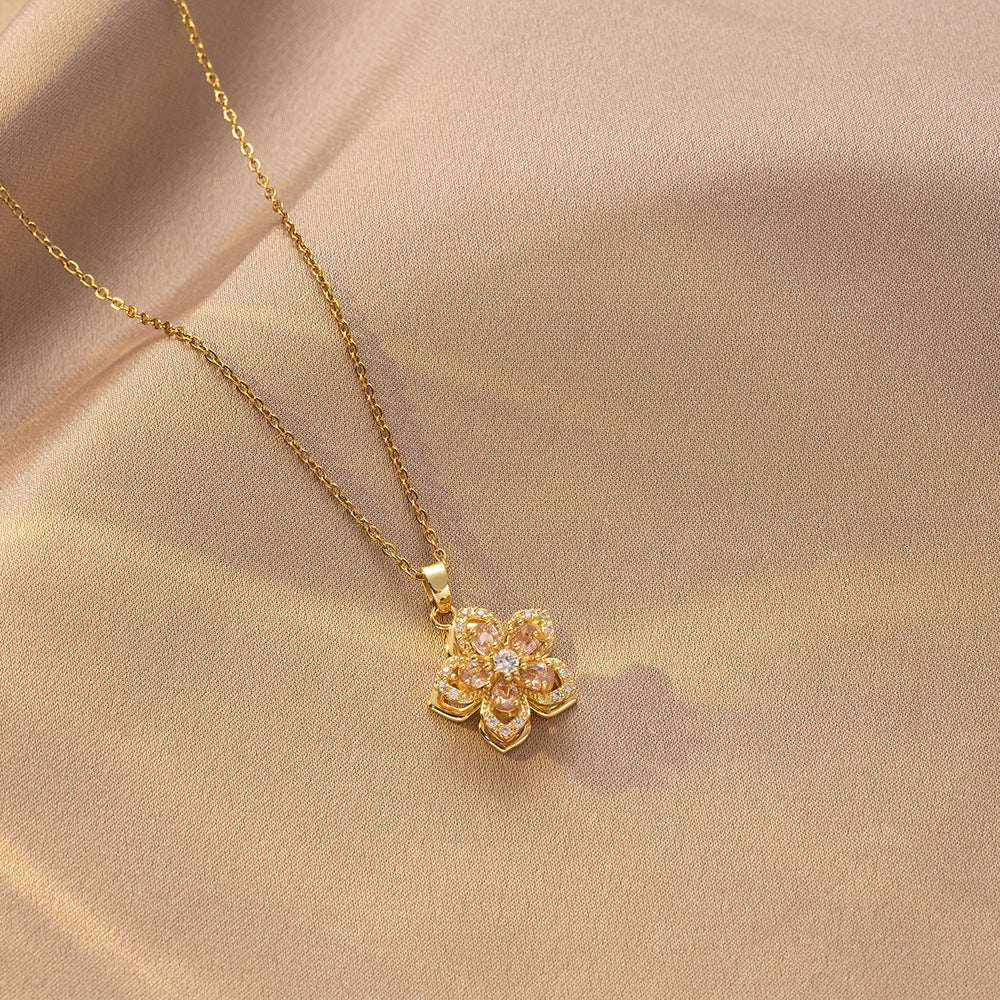 Rotating Bauhinia Flower Zircon Necklace