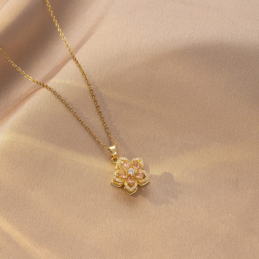 Rotating Bauhinia Flower Zircon Necklace