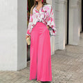 Floral Print Shirt and Wide-Leg Pants Set