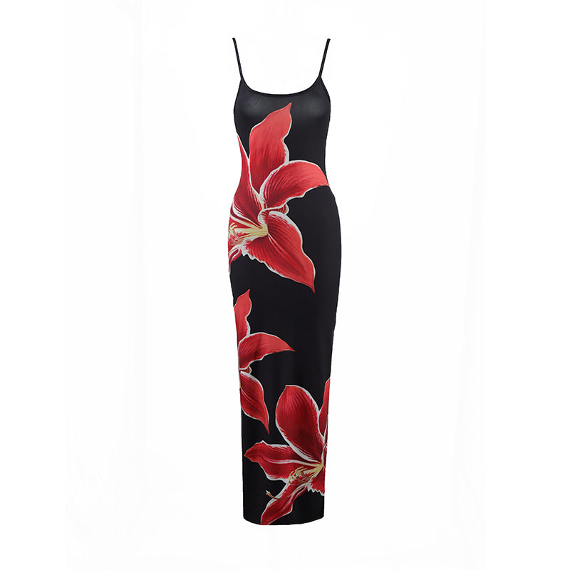 Floral Print Spaghetti Strap Long Dress