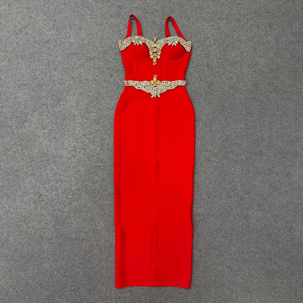 Strapless waist-cinching evening gown
