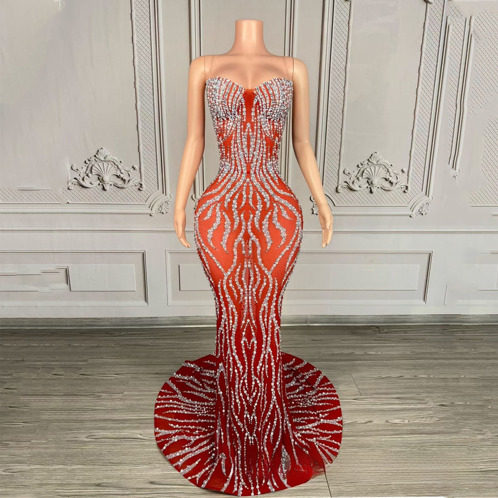 Elegant Strapless Diamond Evening Gown