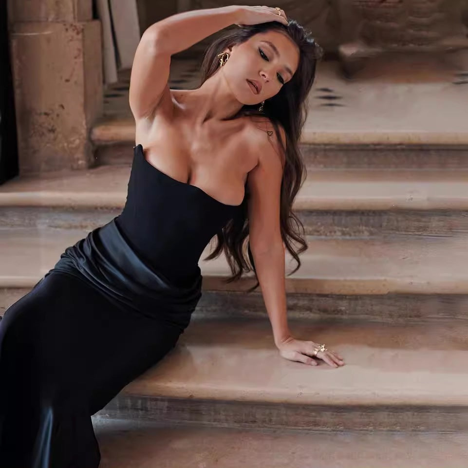 Strapless sexy backless slim-fit evening gown