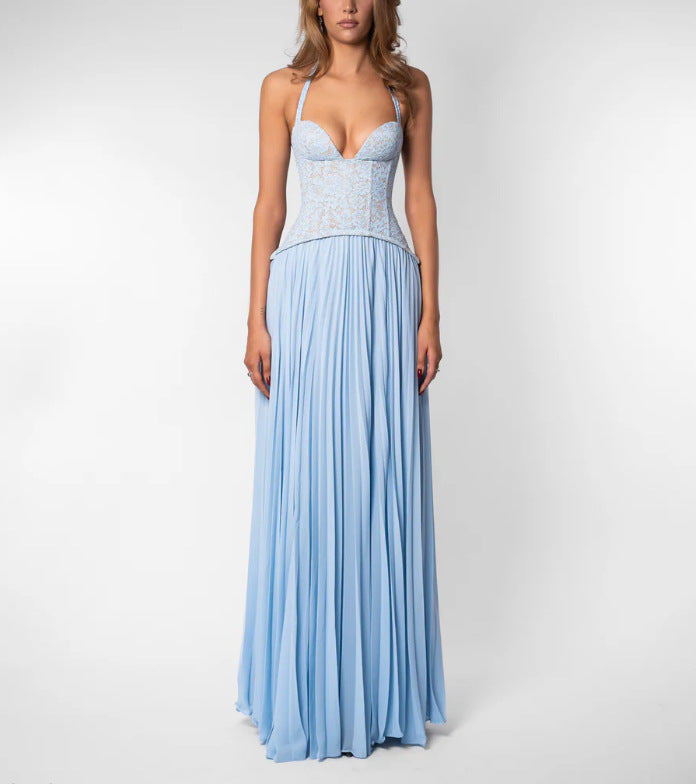 Halter Neck Pleated Backless Dress