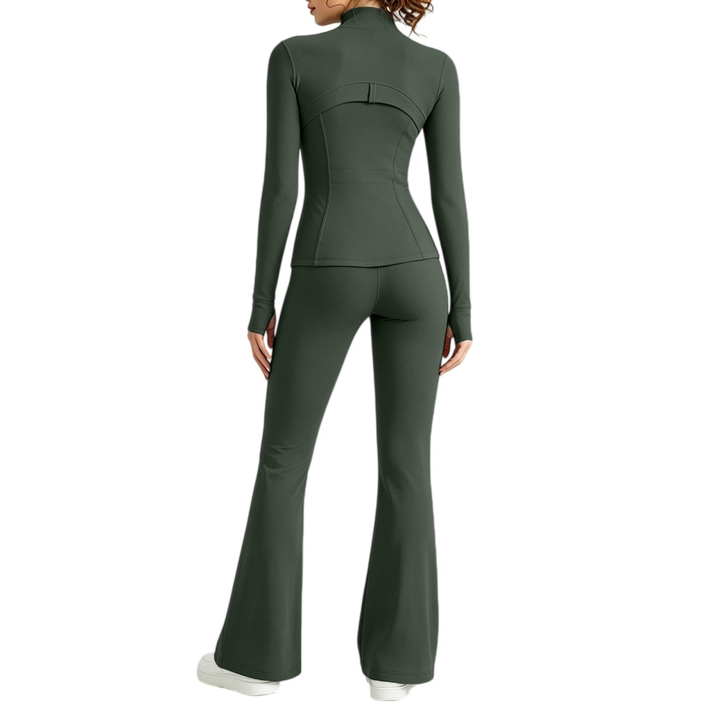 Double-Sided Brushed Yoga Set for Women Stand-Collar Slim-Fit Jacket High-Waist Flared Pants