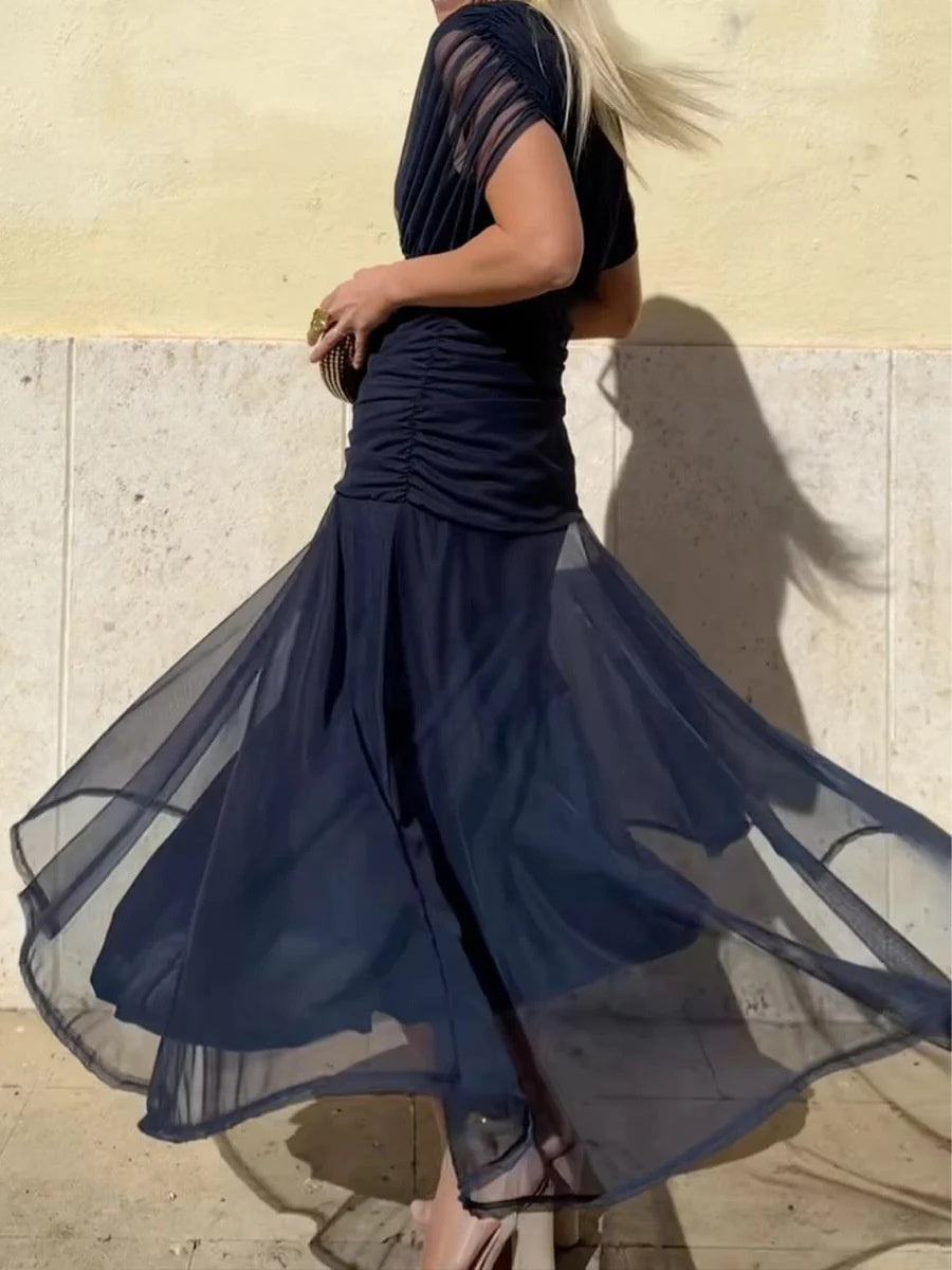 Women's Long Sleeve Chiffon Dress with Lining