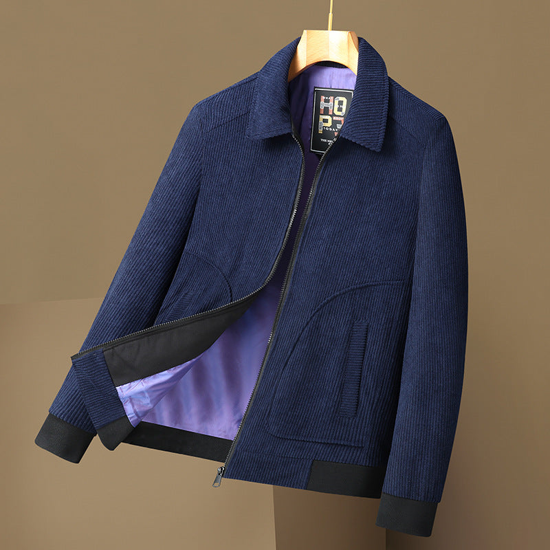 Men's Corduroy Jacket with Turn-Down Collar Oversized Casual Coat